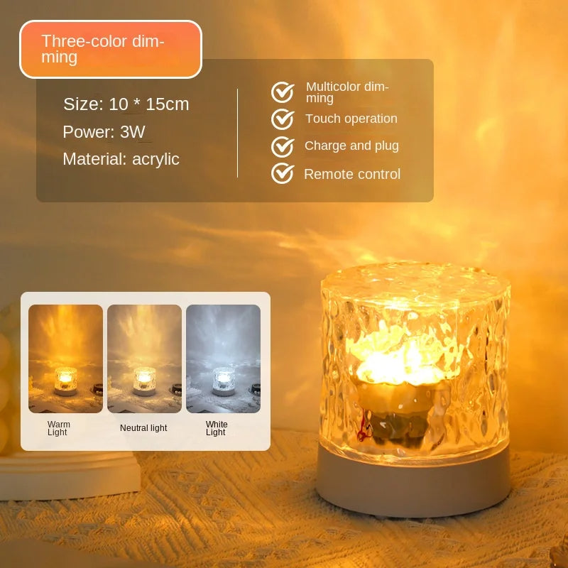 Belro Crystal Ripple Projector Night Light displaying colorful ripple patterns on a wall in a dark room