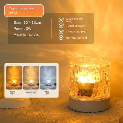 Belro Crystal Ripple Projector Night Light displaying colorful ripple patterns on a wall in a dark room
