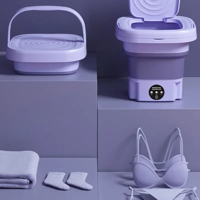 Belro foldable portable washing machine with spin dryer, compact mini clothes washer for outdoor use, ideal for home and garden.