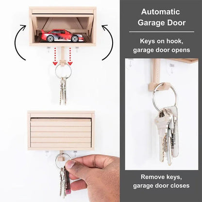Belro Fun Car Garage wall key holder in outdoor home & garden decor, with colorful car design and hooks for keys.