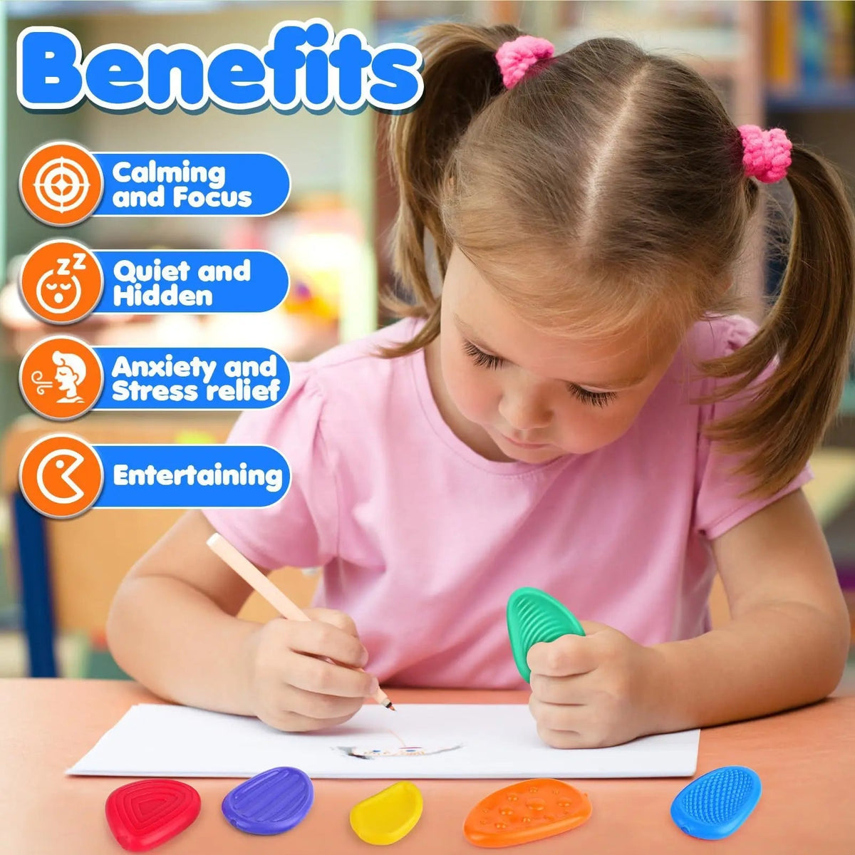 Six Belro silicone sensory stone fidget toys in a pack, designed for stress relief and tactile engagement.