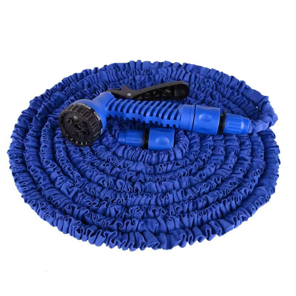 Belro expandable garden water hose stretched out outdoors, flexible and lightweight for watering gardens and outdoor use.