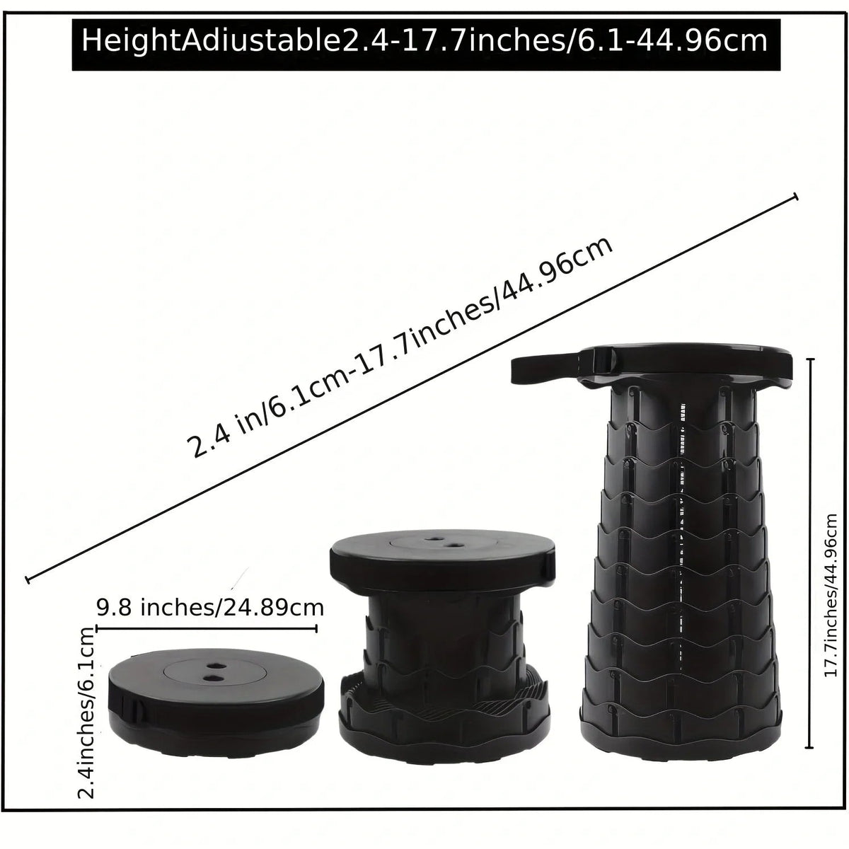 Belro collapsible folding telescopic stool in compact, portable design suitable for home and garden use.