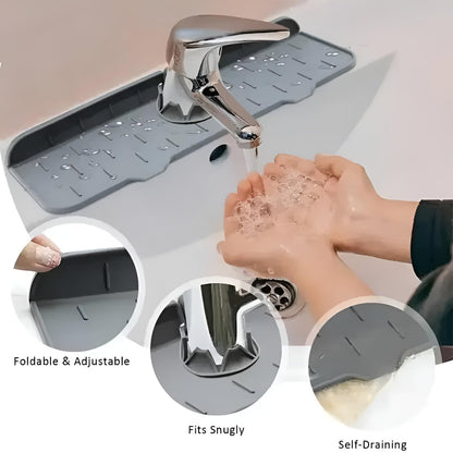 Belro kitchen sink faucet splash guard installed in a modern kitchen, designed to prevent water splashes around the sink area.