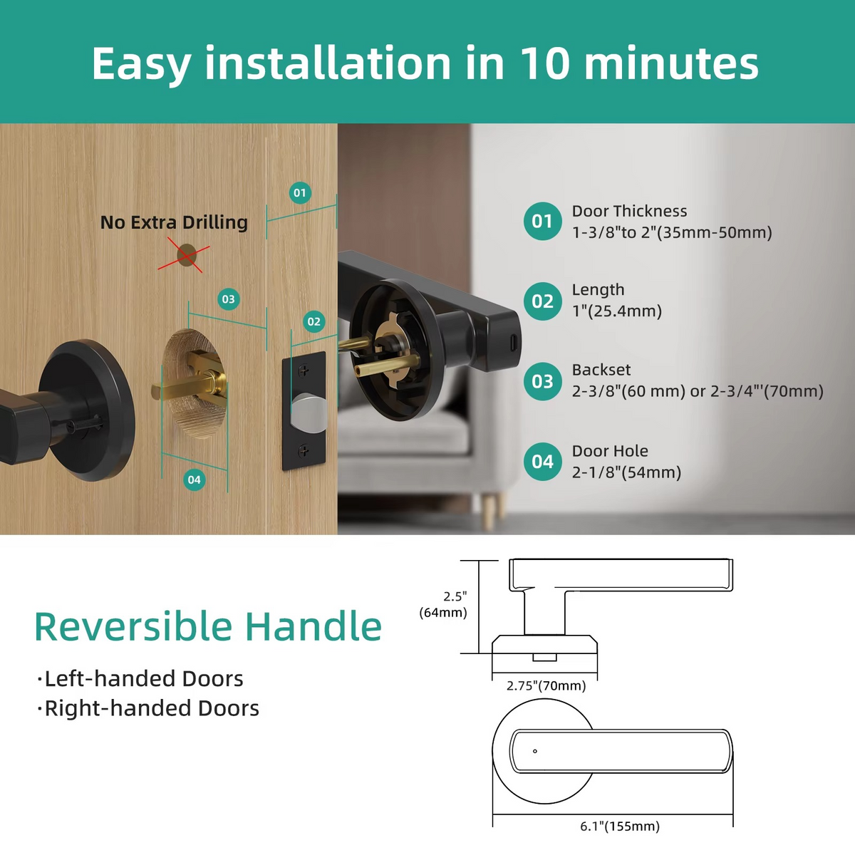 Belro keyless entry door lock with handle for automotive use, showing the sleek lock mechanism and handle design.