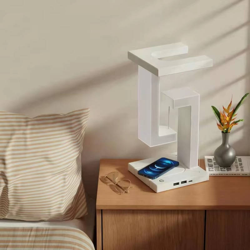 Belro floating lamp with built-in wireless charger, modern electronics device with illuminated design and charging pad.