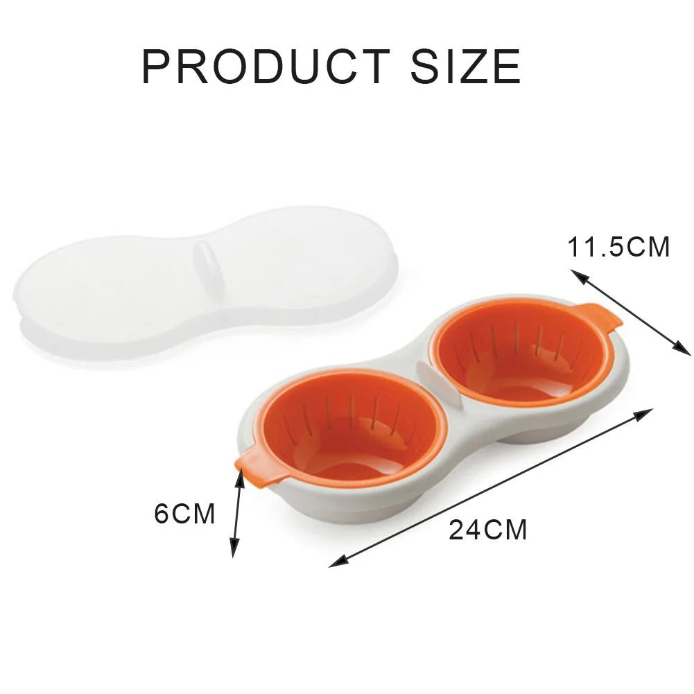 Belro microwave egg poacher in a kitchen setting, showcasing its non-stick surface and compact design for easy egg cooking.
