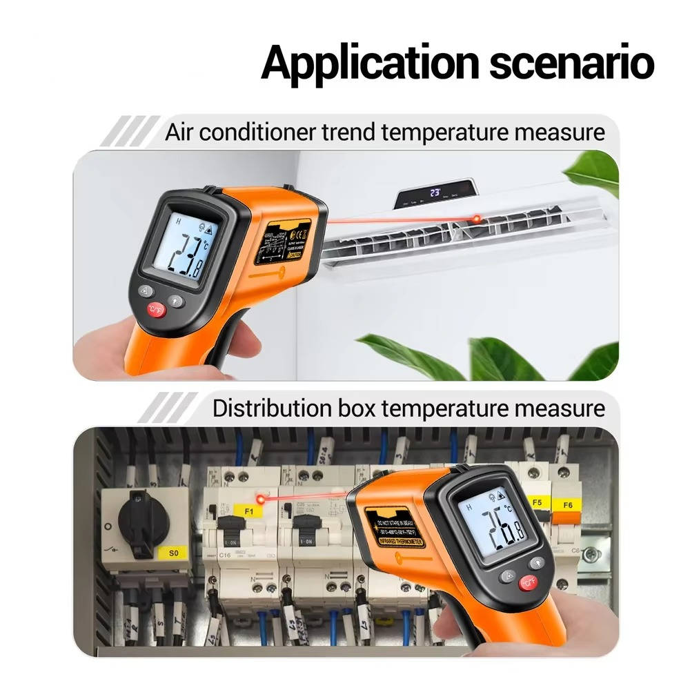 Belro infrared laser thermometer for medical use, showing a handheld device with digital display and laser targeting.