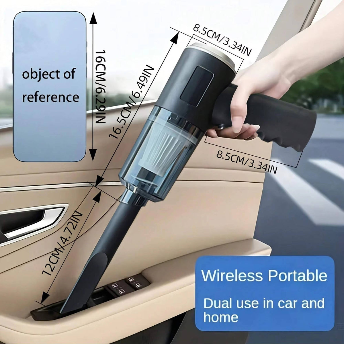 Belro cordless car cleaning vacuum cleaner with handheld design, black and grey exterior, suitable for quick vehicle interior cleaning.