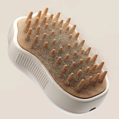 Belro dog brush with steam for grooming, showing the brush's bristles and steam feature for effective pet grooming.