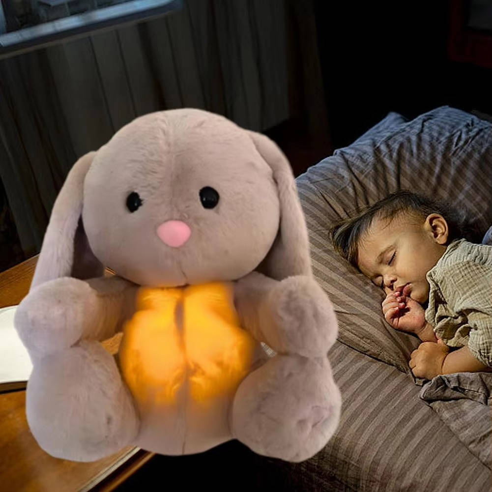 Belro breathing stuffed animal bunny wearing men's clothing, soft plush toy with detailed fabric and adorable bunny features.