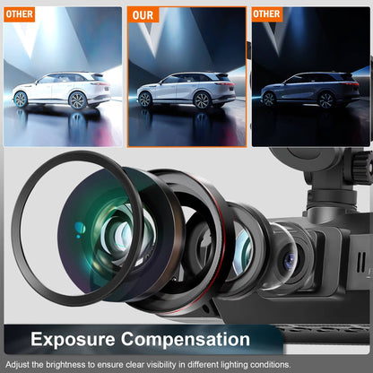 Belro wireless car dash cam showing front and rear cameras with night vision, mounted inside a vehicle for recording driving footage.