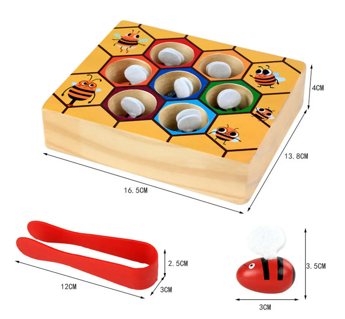 Belro Wooden Beehive Montessori game for children, featuring colorful wooden pieces and a beehive design for educational play.