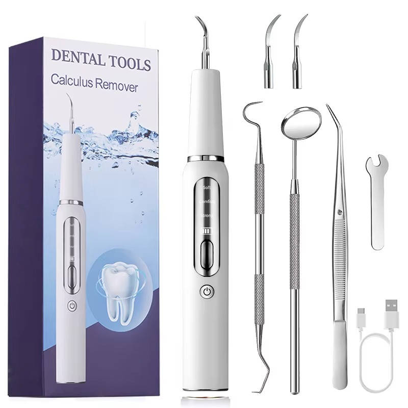 Belro Dog Plaque and Tartar Calculus Remover for at-home oral care, showing a dog with clean teeth and dental health tools.