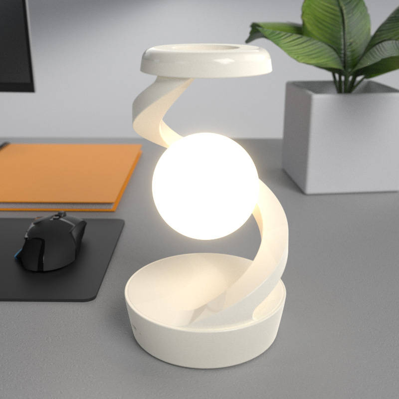 Belro levitating moon lamp with gesture control and wireless charging features, illuminated with a glowing, realistic moon design.