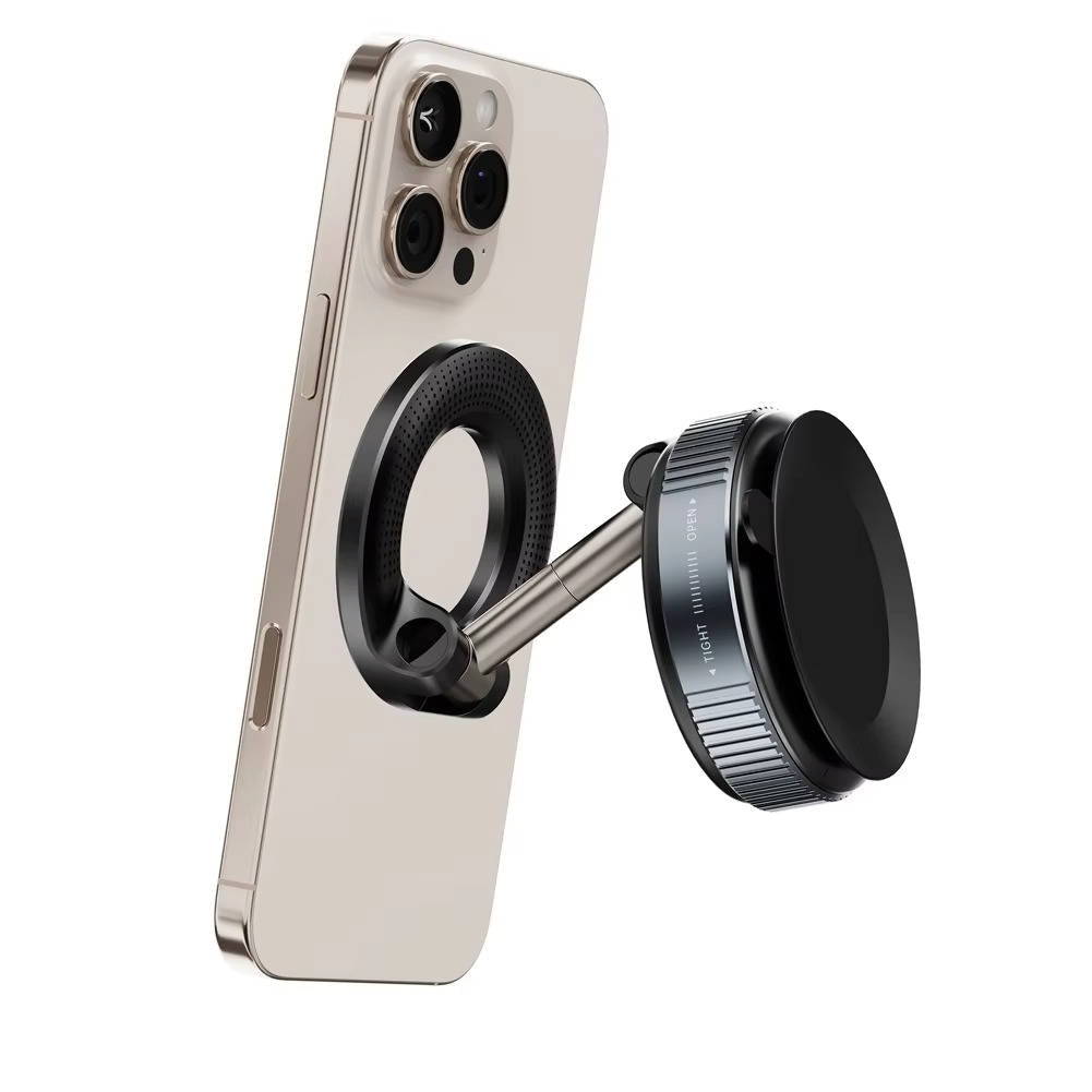 Belro 360° adjustable magnetic phone holder mounted on a car dashboard, holding a smartphone securely.