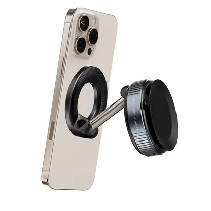 Belro 360° adjustable magnetic phone holder mounted on a car dashboard, holding a smartphone securely.