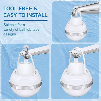 Belro bath filter for tub installed on a bathroom faucet, designed to improve water quality and reduce impurities.