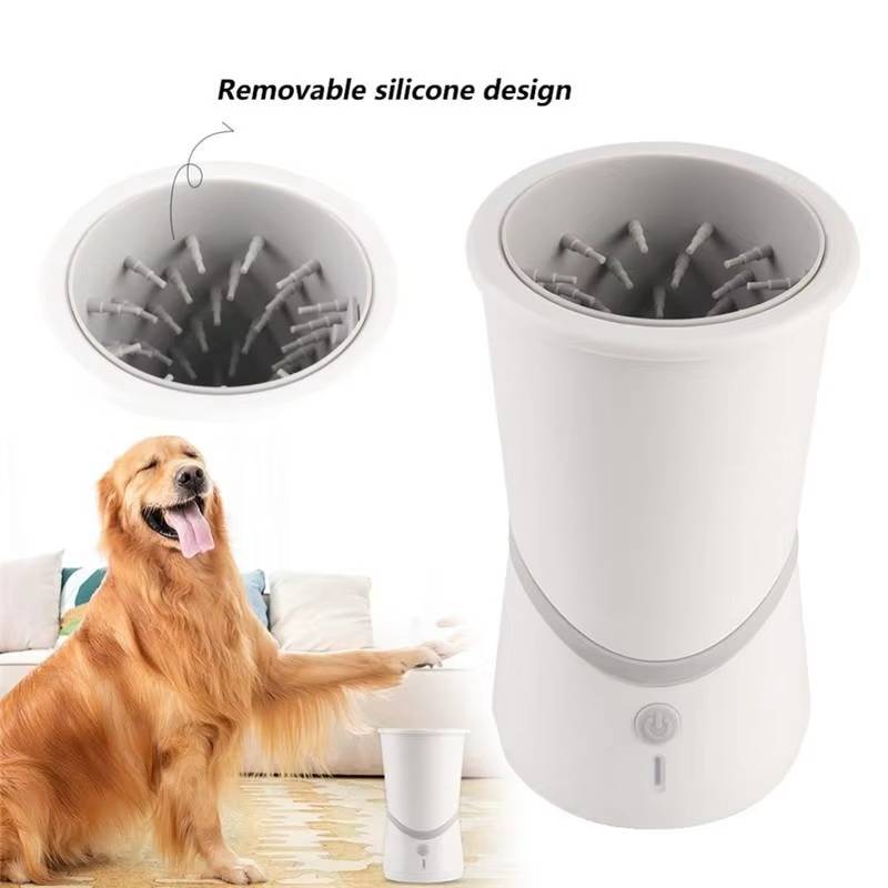 Belro automatic dog paw cleaner with soft brushes and clear container for easy paw washing, ideal for pet grooming.