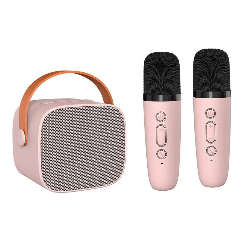 Belro Mini Karaoke Machine with two wireless microphones, colorful toy for kids, ideal for singing and music fun.
