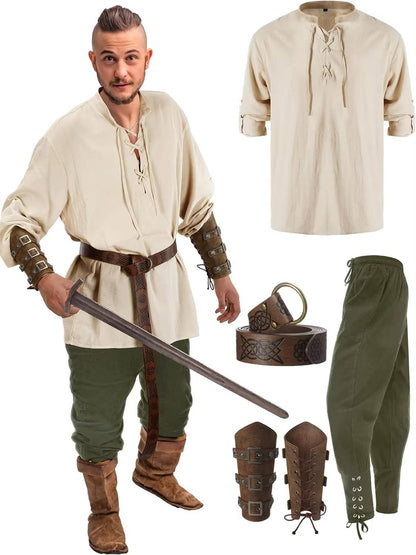 Men's medieval Halloween costume set by Belro, includes four detailed costume pieces for medieval party dress-up.