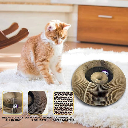 Belro Cat Scratcher with ball track, made of durable cardboard, featuring a ball for interactive feline entertainment.