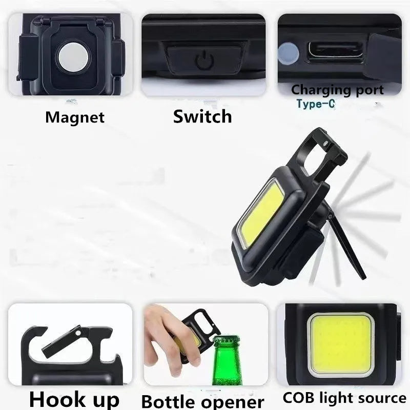 Belro mini LED flashlight keychain with 1800 lumens, compact portable light for everyday use, black plastic body with keyring.