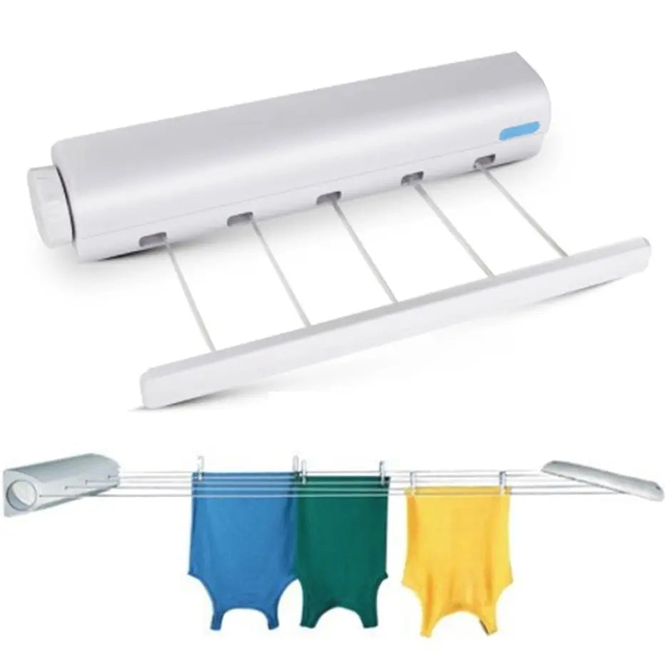 Belro retractable indoor laundry clothesline extended, ideal for drying clothes indoors with adjustable length and sturdy design.