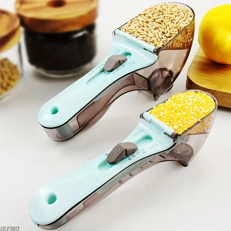 Belro 2-piece adjustable measuring cup and measuring spoon set for precise kitchen measurements, shown on a white background.