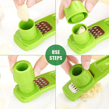Belro manual mini garlic press and crusher for kitchen use, compact tool for easily crushing garlic cloves.