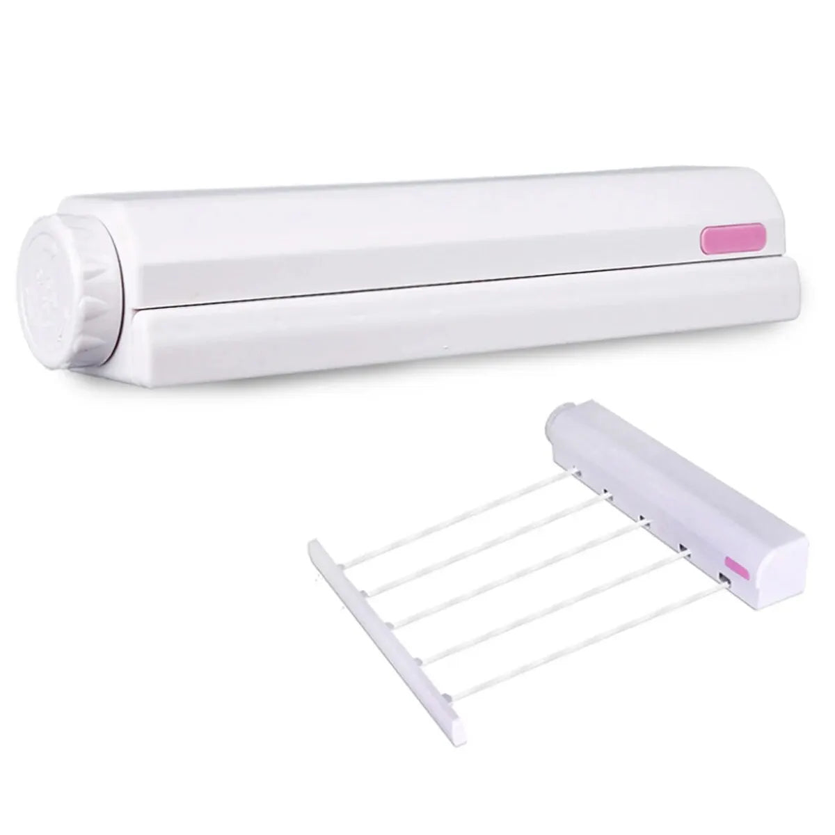 Belro retractable indoor laundry clothesline mounted on wall, extended for drying clothes in home and garden laundry space.