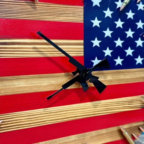 Handmade American flag clock by Belro, patriotic bullet-shaped wall decor with red, white, and blue flag design for home decor.