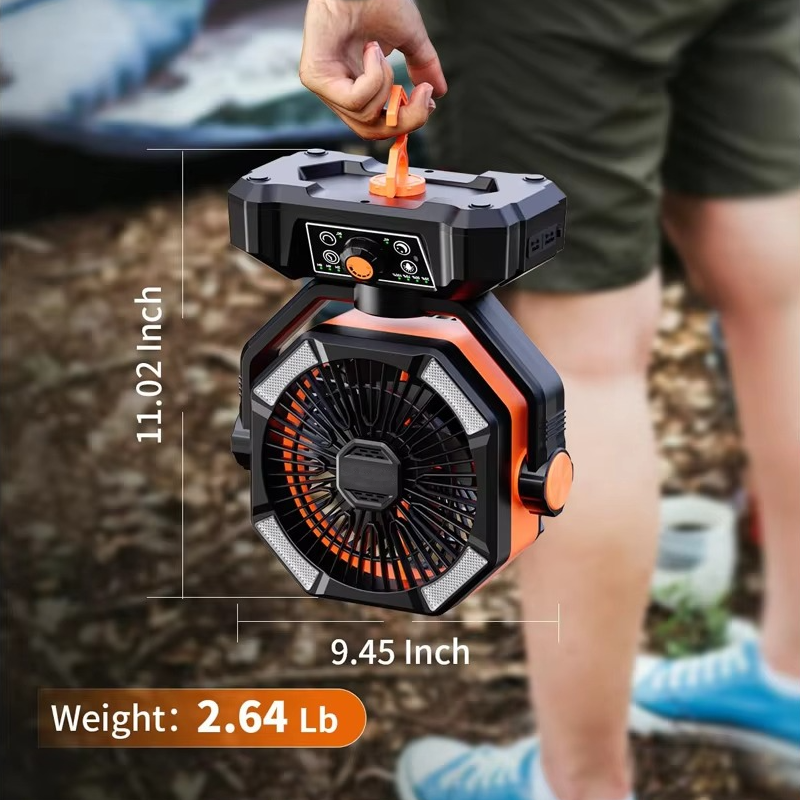 Belro portable camping cooling fan with adjustable blades and handle, designed for outdoor use in home and garden settings.