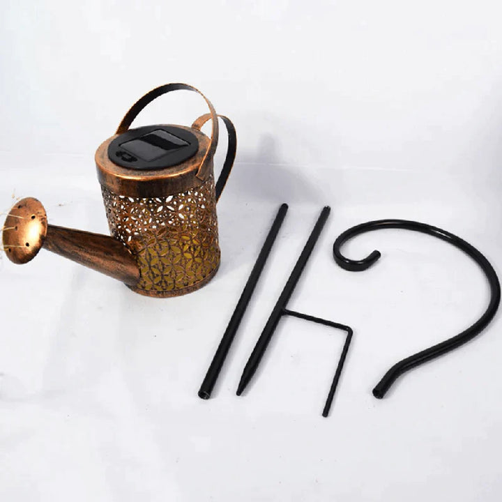 Mivoza solar garden lamp with watering can design, decorative outdoor lighting, featuring rain sound and garden illumination.