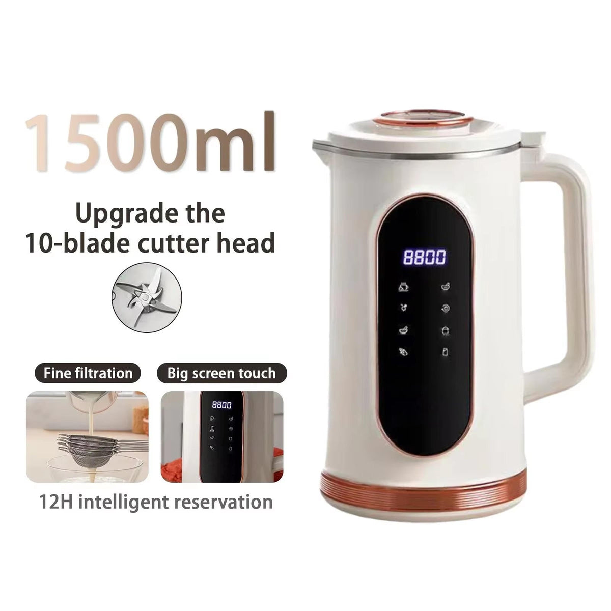 Belro nut milk maker for homemade plant-based milks, featuring a sleek design and control panel in a modern kitchen setting.