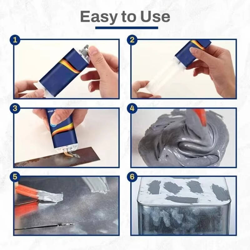 Belro Metal Repair Glue tube shown, a strong adhesive tool for fixing and bonding metal surfaces in tools and hardware applications.