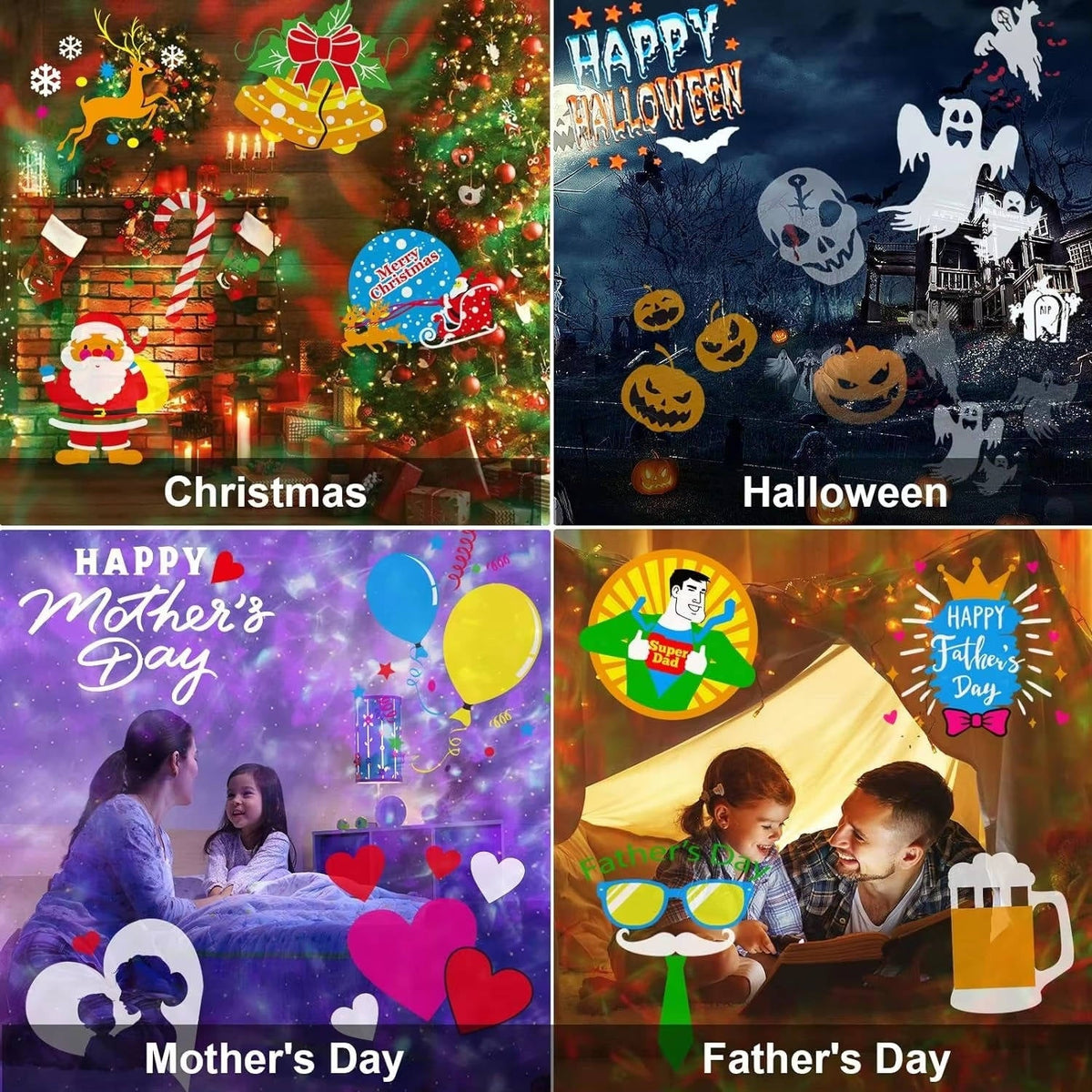 Belro Christmas projector lights outdoor decoration projecting festive holiday patterns on a wall.