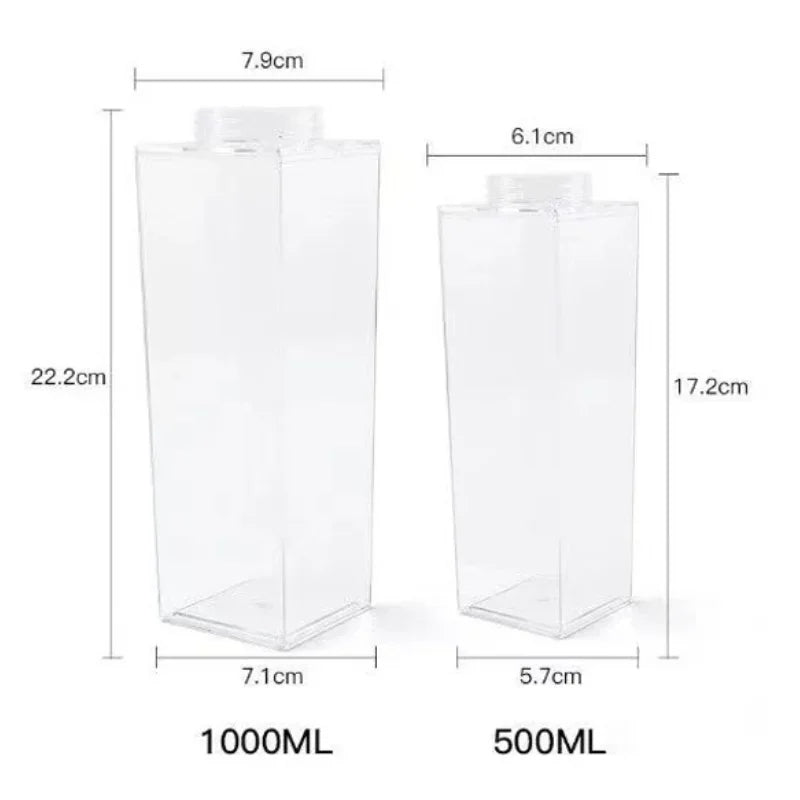 Clear Belro milk carton water bottle with a transparent design, ideal for kitchen and dining use.