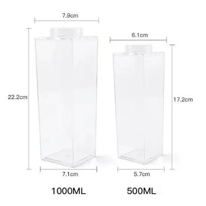 Clear Belro milk carton water bottle with a transparent design, ideal for kitchen and dining use.