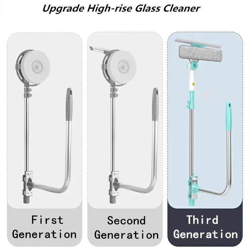 Belro long handle window cleaner brush with extendable pole for outdoor cleaning, showing the brush head and handle in use.