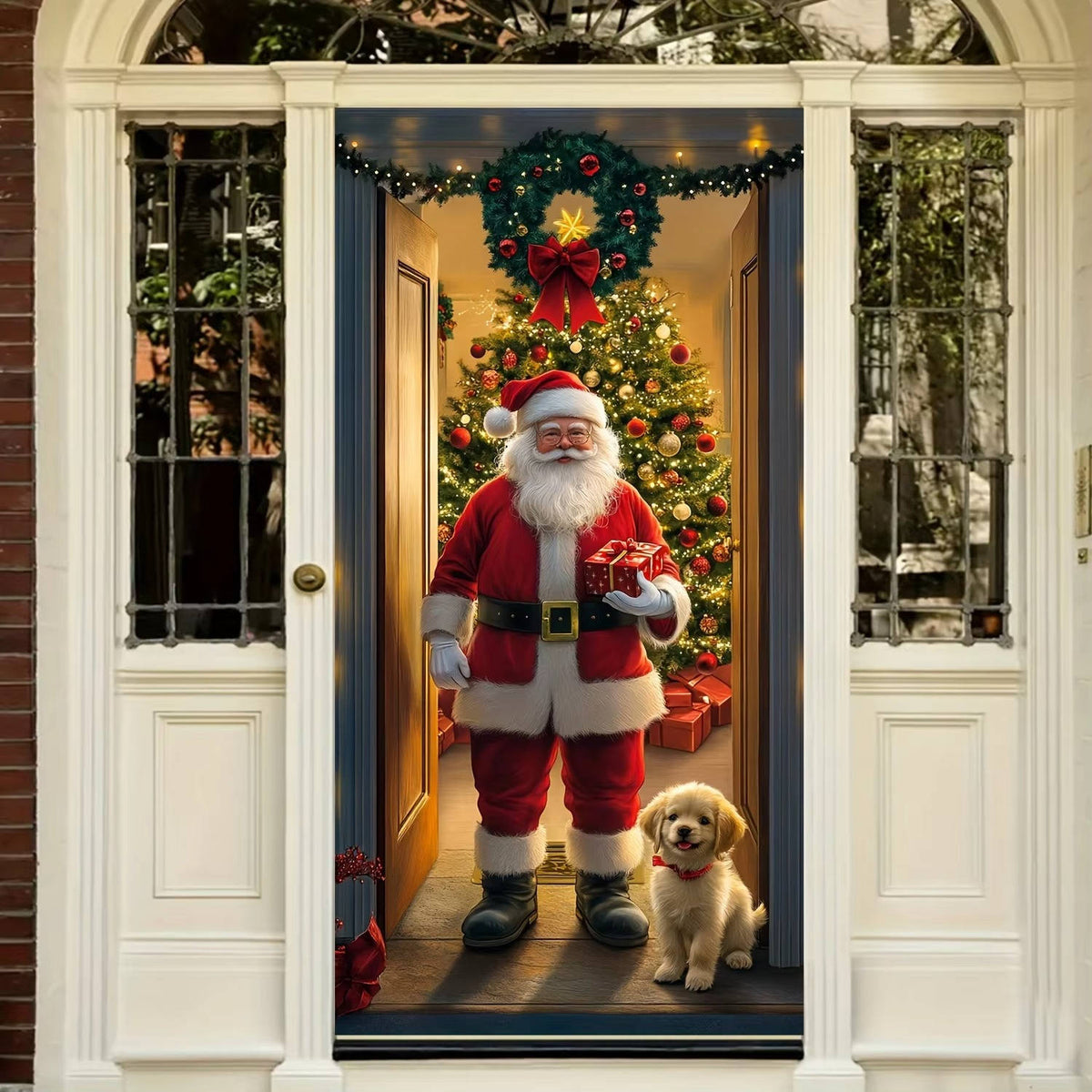 Belro Christmas front door decoration with festive greenery and ornaments for holiday home decor.