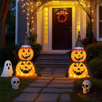 Belro 2-pack 3ft Halloween collapsible lighted pumpkin garden decorations for indoor or outdoor holiday decor.