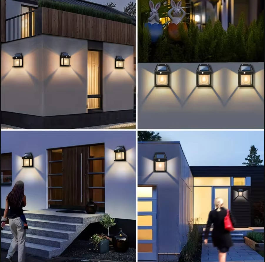 Belro 2-set solar wall lamps for outdoor home and garden lighting, featuring sleek design and durable solar-powered LEDs.