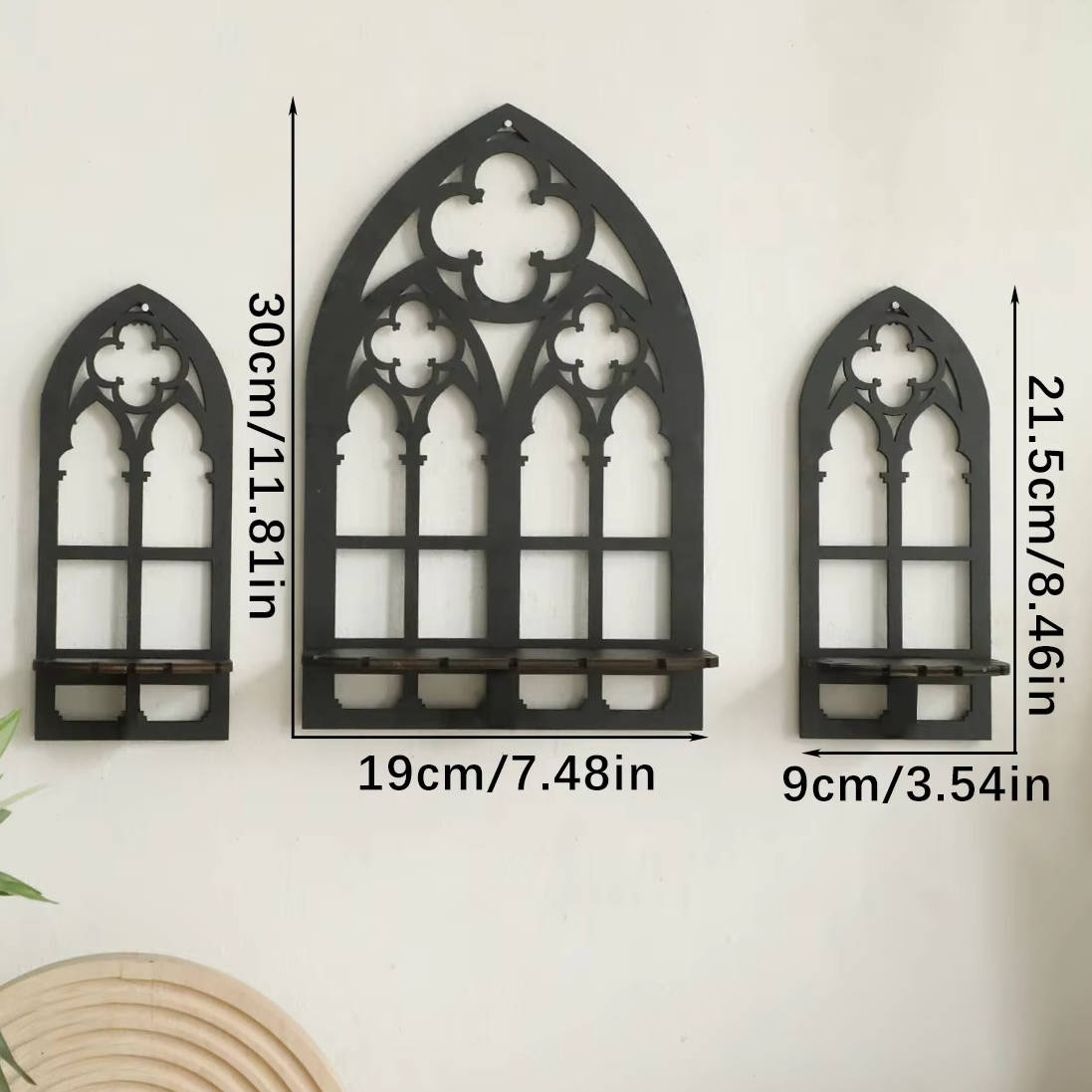 Belro Gothic wall decor set with three dark, ornate metal panels for home or garden decoration.