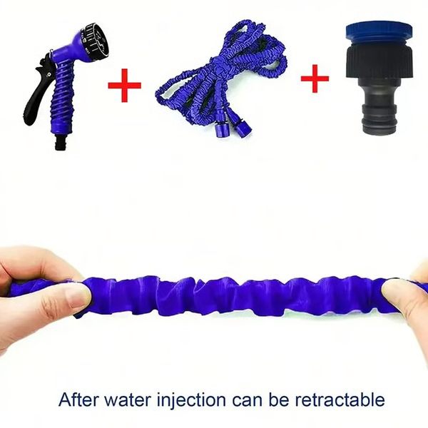 Belro expandable garden water hose, flexible and lightweight, with brass connectors and a compact storage coil for outdoor gardening.