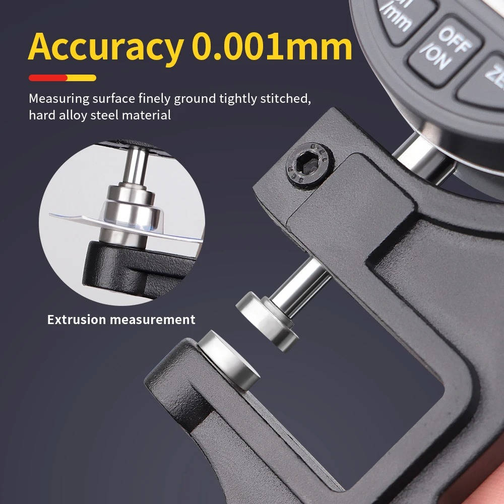 Belro thickness gauge measuring paper or metal thickness with precision 0.001mm, handheld tool for accurate measurement in tools and hardware.