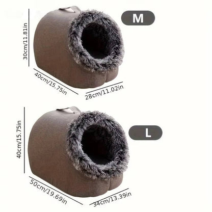 Belro winter cat bed in cozy fabric with plush interior, designed for comfort and warmth for cats during cold weather.