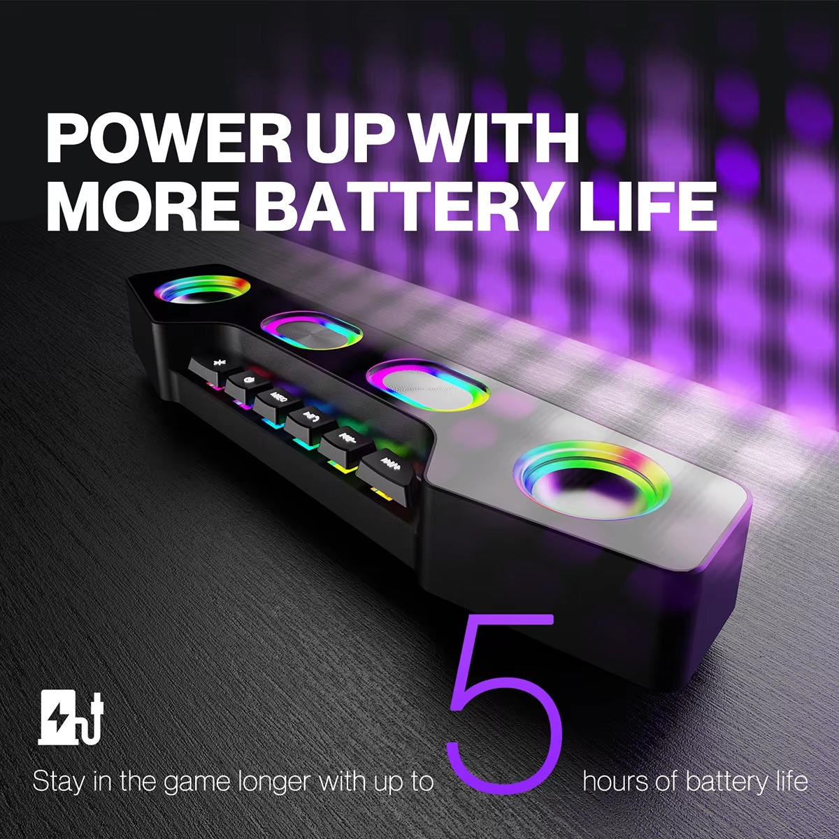 Belro wireless RGB computer speakers with sleek design and colorful LED lighting, ideal for desktop audio setup.