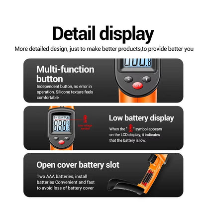 Belro infrared laser thermometer showing digital display, compact medical device for quick temperature readings in health and beauty.