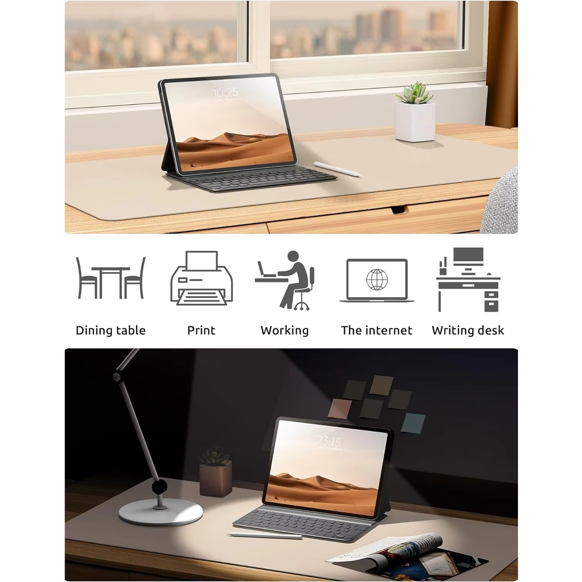 Belro leather desk mat on a desk surface, providing a stylish and protective workspace accessory for home or office use.